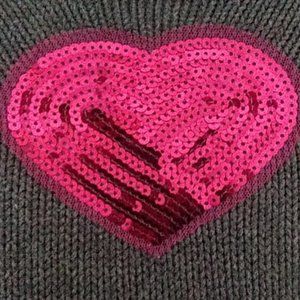 Design 365 Girls Red Heart Sequin Grey Sweater